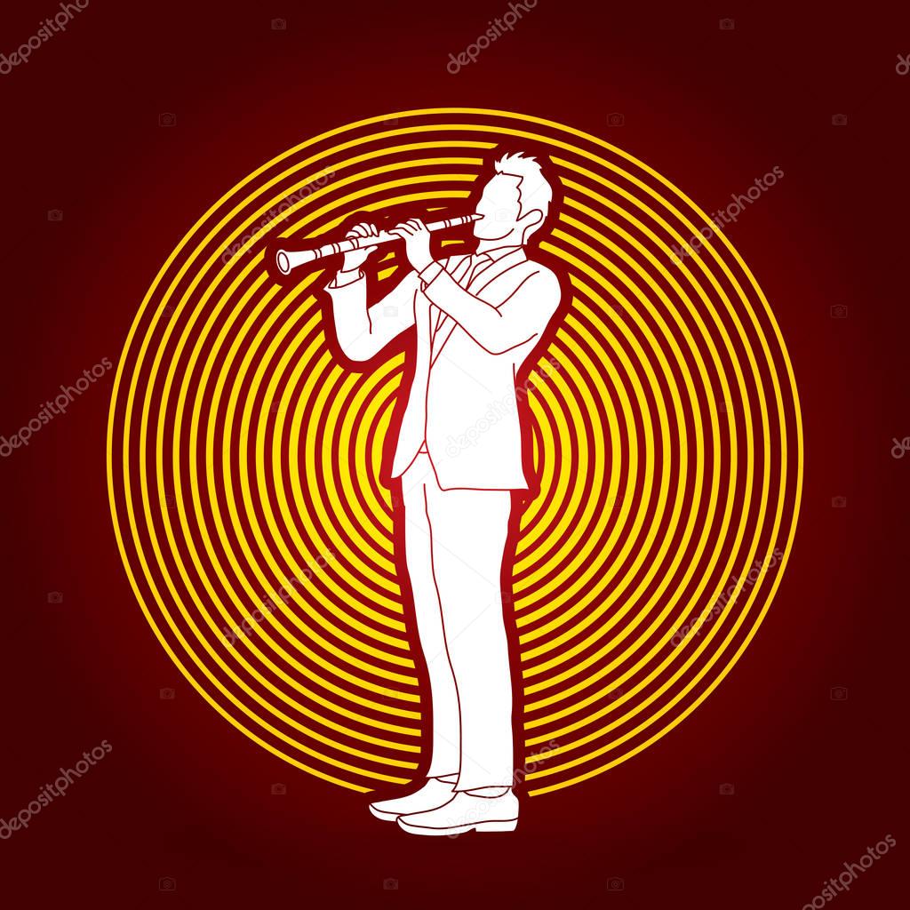 Clarinet player designed on line circle background graphic vector