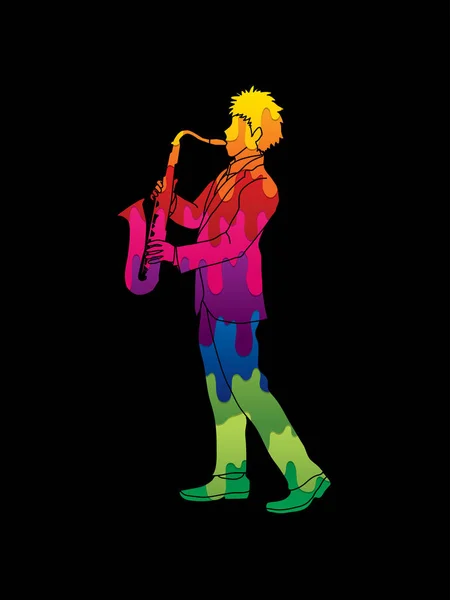 Saxofón jugador gráfico — Archivo Imágenes Vectoriales