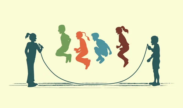 Діти, стрибки зі скакалкою — стоковий вектор