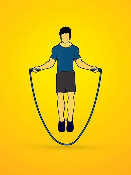 Deporte hombre saltar cuerda — Vector de stock