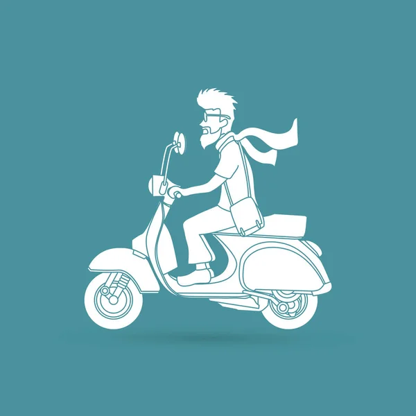 Un hombre montando scooter — Vector de stock