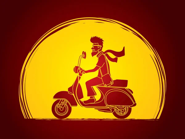 Een man paardrijden scooter — Stockvector