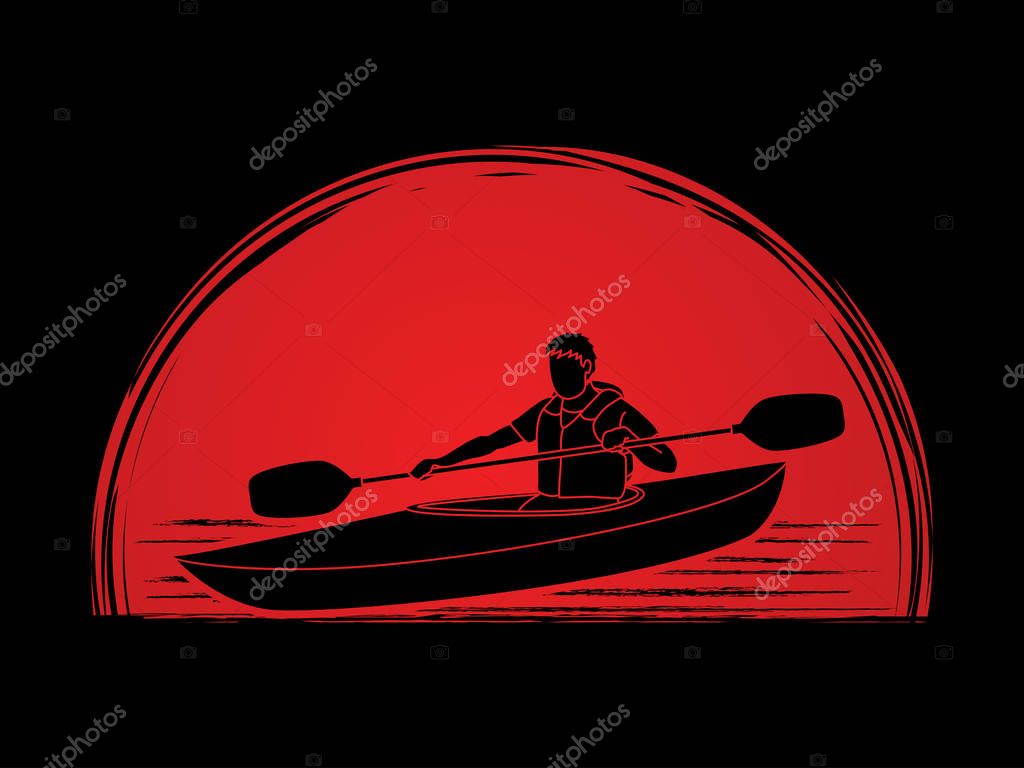 A man kayaking designed on sunlight background graphic vector.