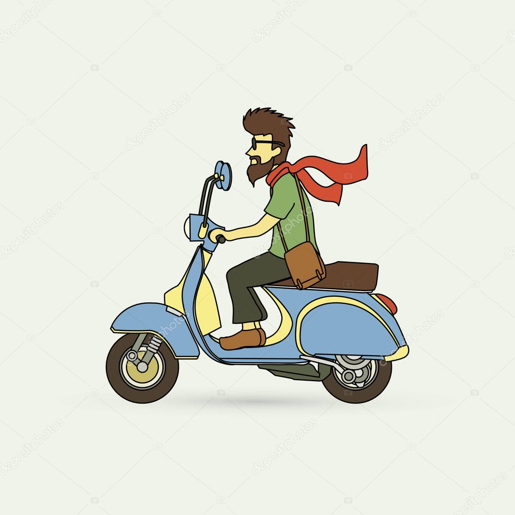 A man riding scooter graphic vector.