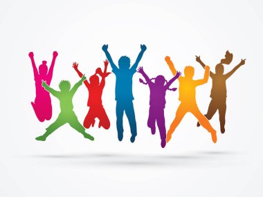 Group of children jumping clipart