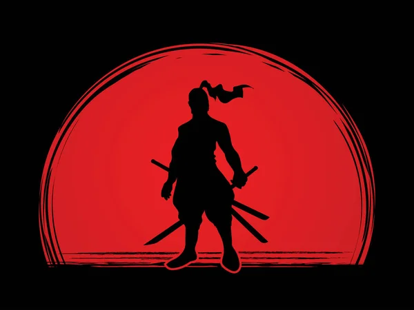 Samurai guerriero in piedi — Vettoriale Stock