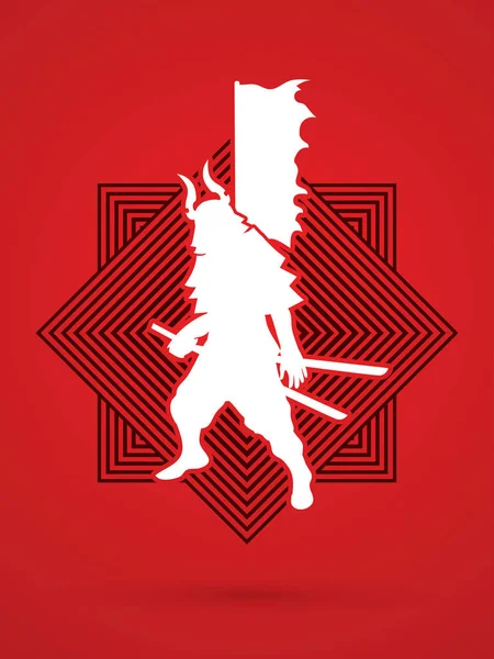 Guerrero samurai de pie — Vector de stock