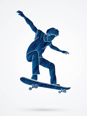 Skateboarder jumping graphic clipart