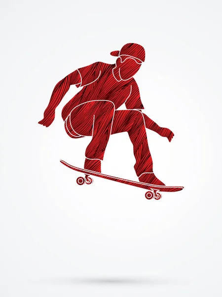 Skateboarder jumping graphic - Stok Vektor
