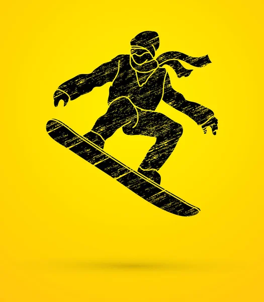 Snowboarder salto gráfico — Vetor de Stock