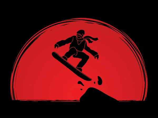 Snowboarder saut graphique — Image vectorielle