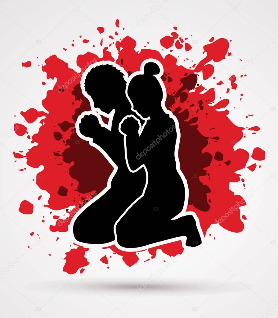 Man and woman prayer shadow graphic vector