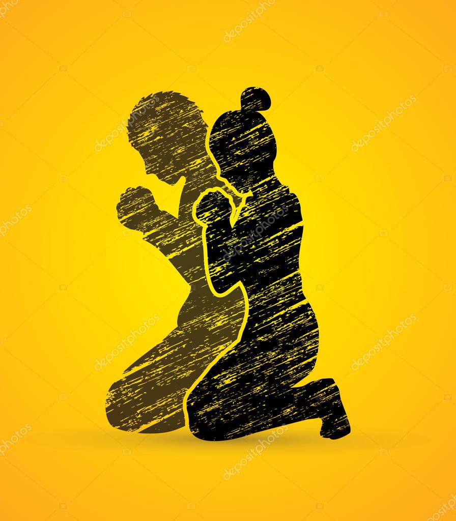 Man and woman prayer shadow graphic vector