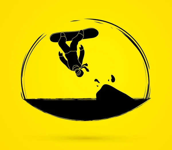 Snowboarder jumping graphic - Stok Vektor