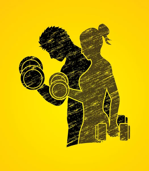 Man and Woman exercise with dumbbell — Stock Vector