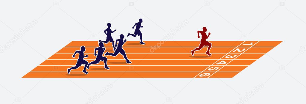 Sprinters on the running track graphic vector.