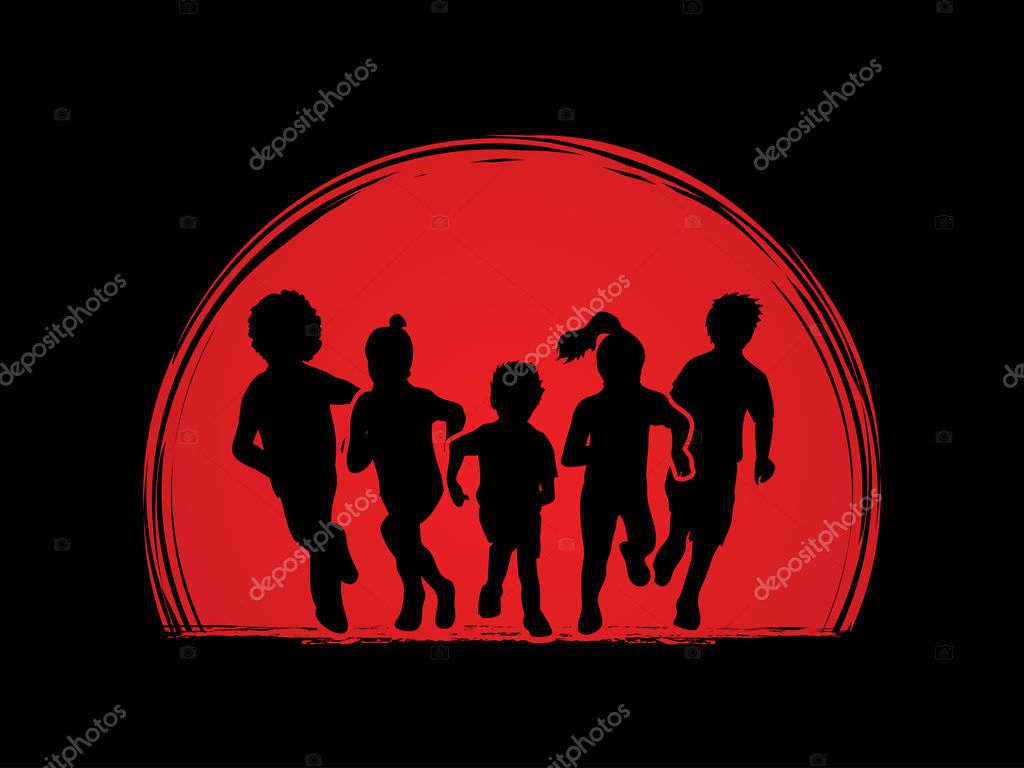 Group of Children running graphic vector