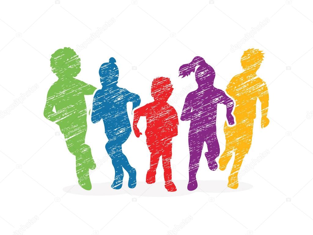 Group of Children running graphic vector