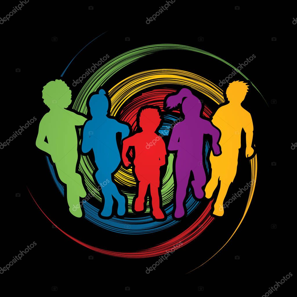 Group of Children running graphic vector