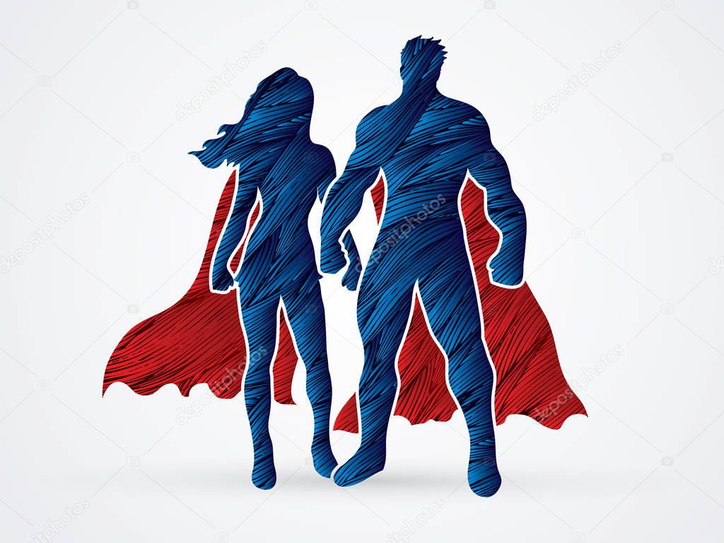 Super Hero man and woman standing graphic vector