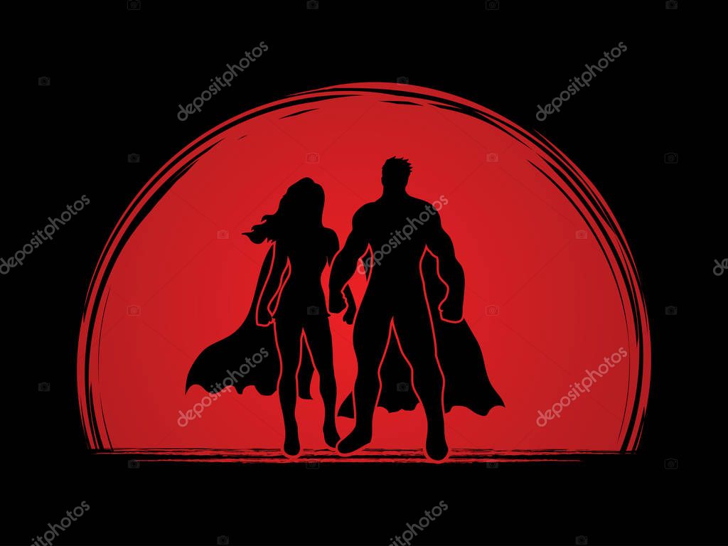 Super Hero man and woman standing graphic vector