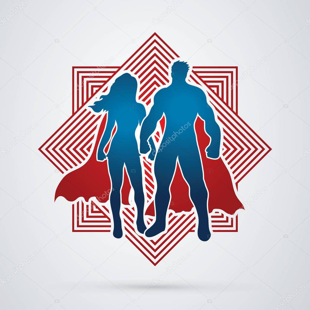 Super Hero man and woman standing graphic vector