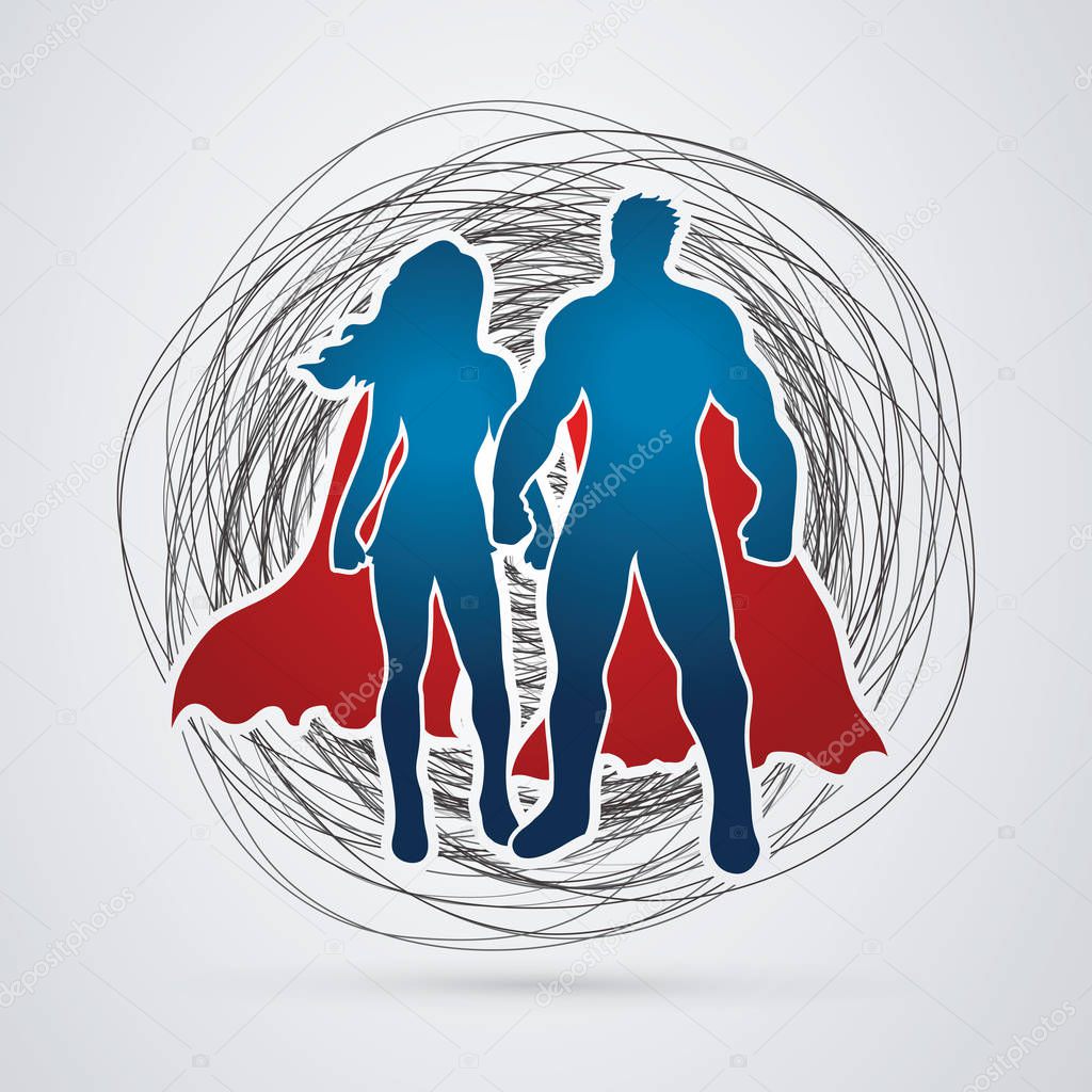 Super Hero man and woman standing graphic vector