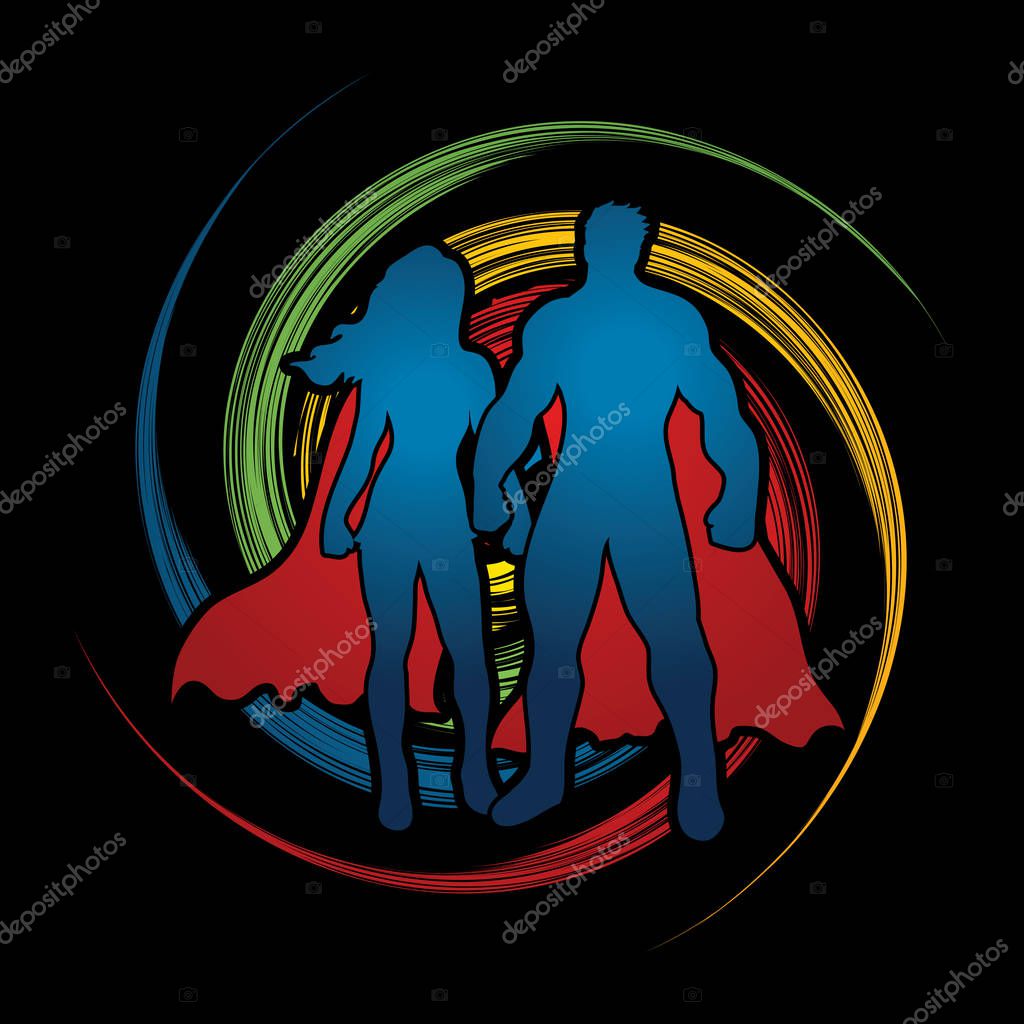 Super Hero man and woman standing graphic vector