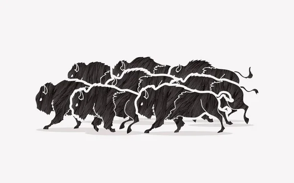 Gruppo di bufali in esecuzione — Vettoriale Stock
