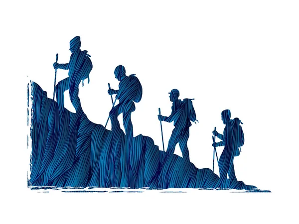 Un groupe de personnes marchant sur la montagne — Image vectorielle