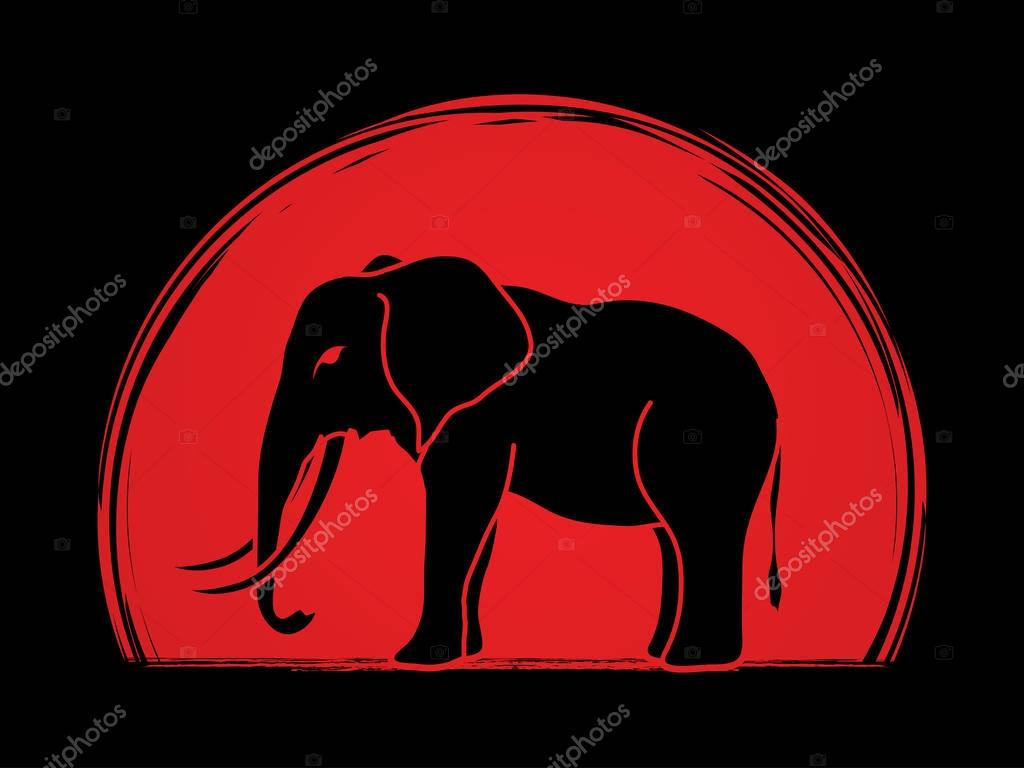 Elephant standing side view graphic vector.