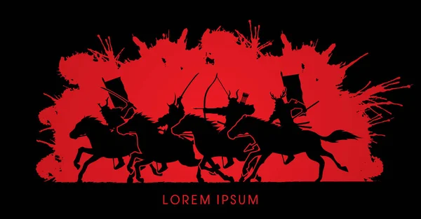 Guerriers samouraïs à cheval — Image vectorielle