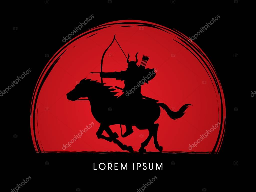 Samurai Warrior with Bow, Riding horse graphic vector.