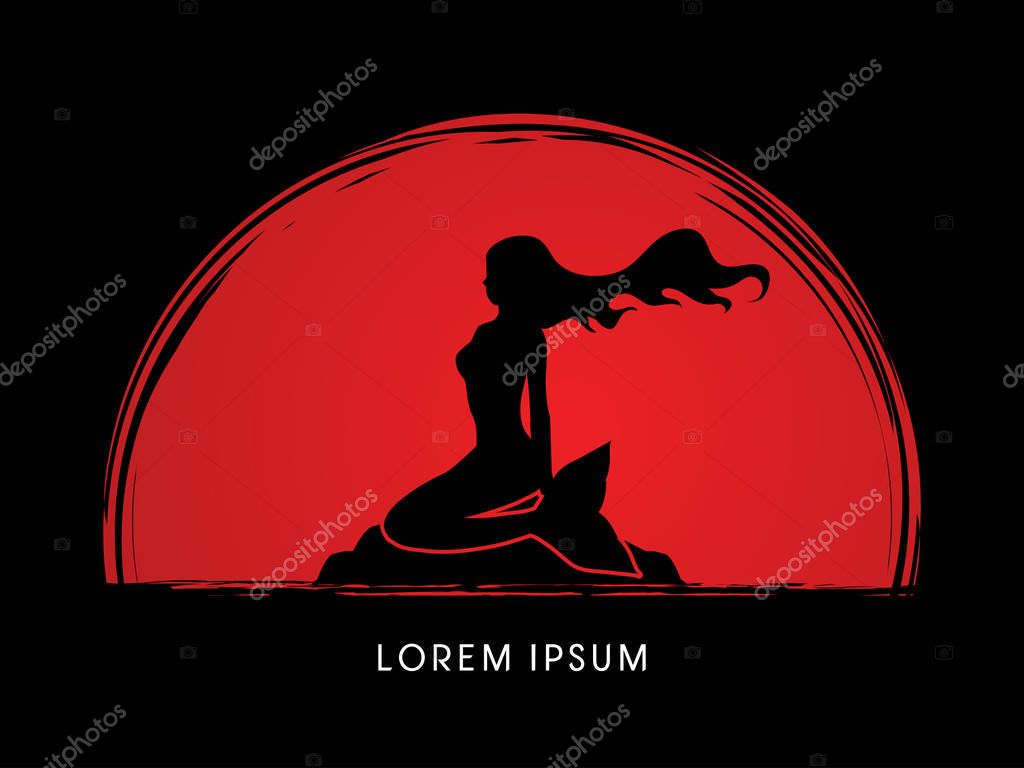 Mermaid sitting graphic vector.