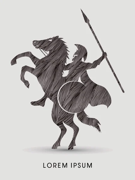 Jinetes guerreros espartanos con una lanza — Vector de stock