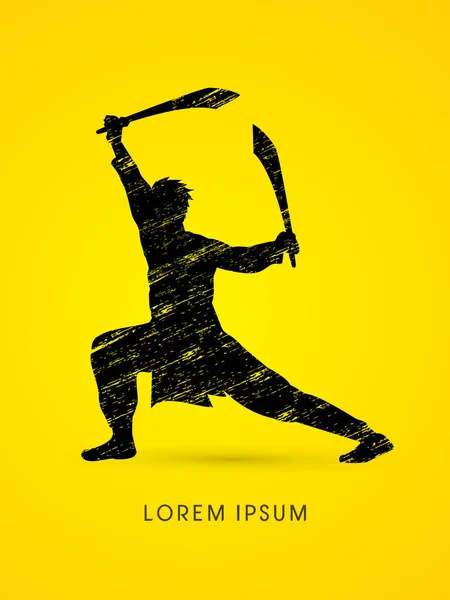 Kung Fu, Wushu kılıç poza sahip — Stok Vektör