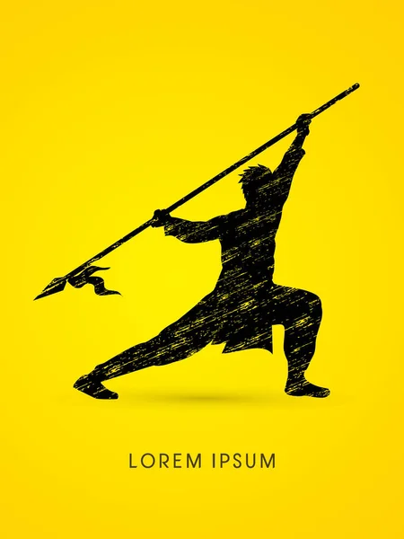 Kung Fu, Wushu mızrak poza sahip — Stok Vektör