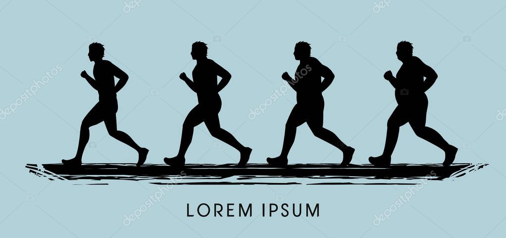 Fat man running step graphic vector