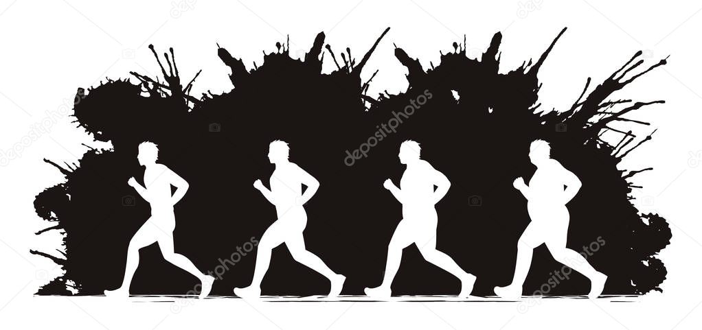 Fat man running step graphic vector