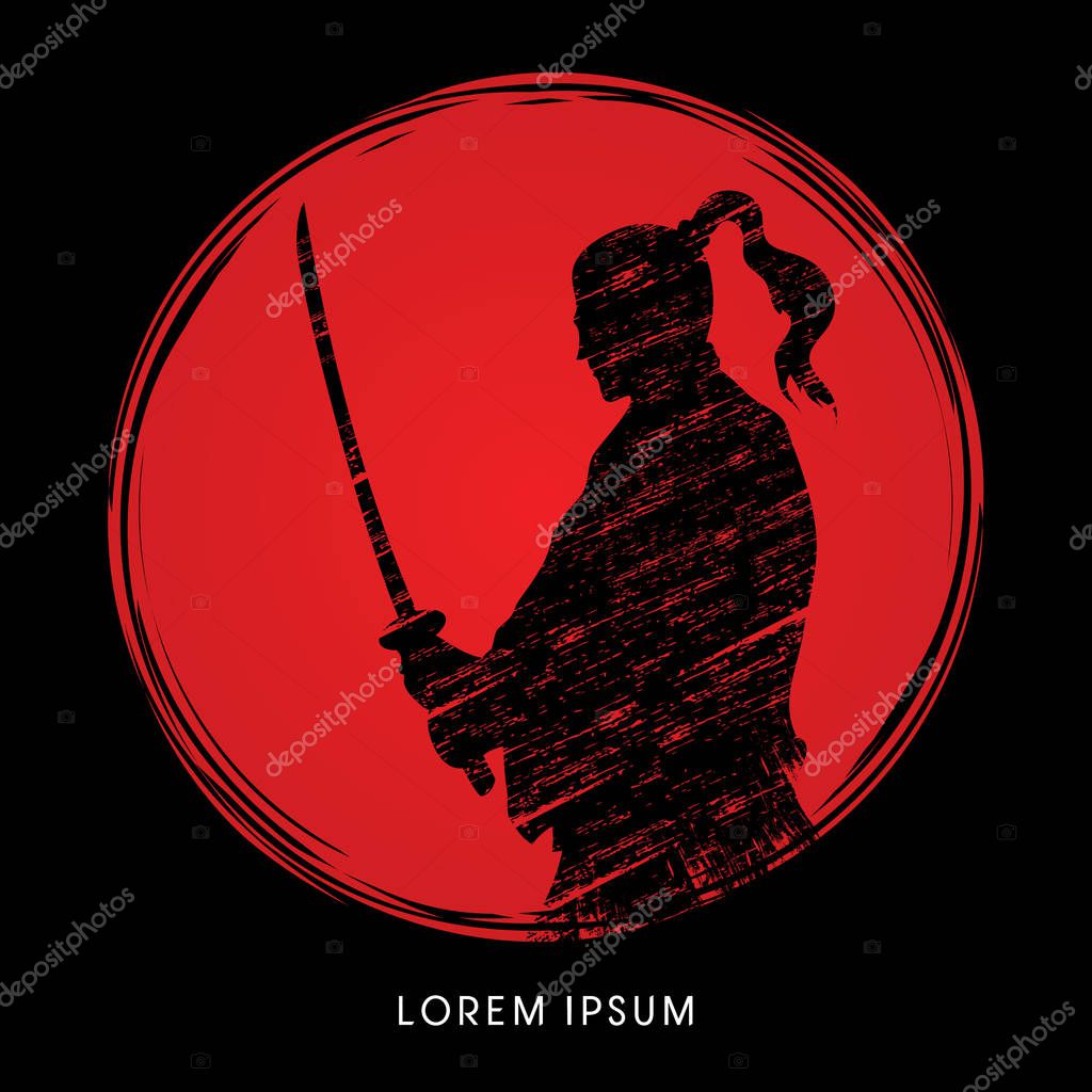 Samurai Warrior with sword, Ready to fight graphic vector