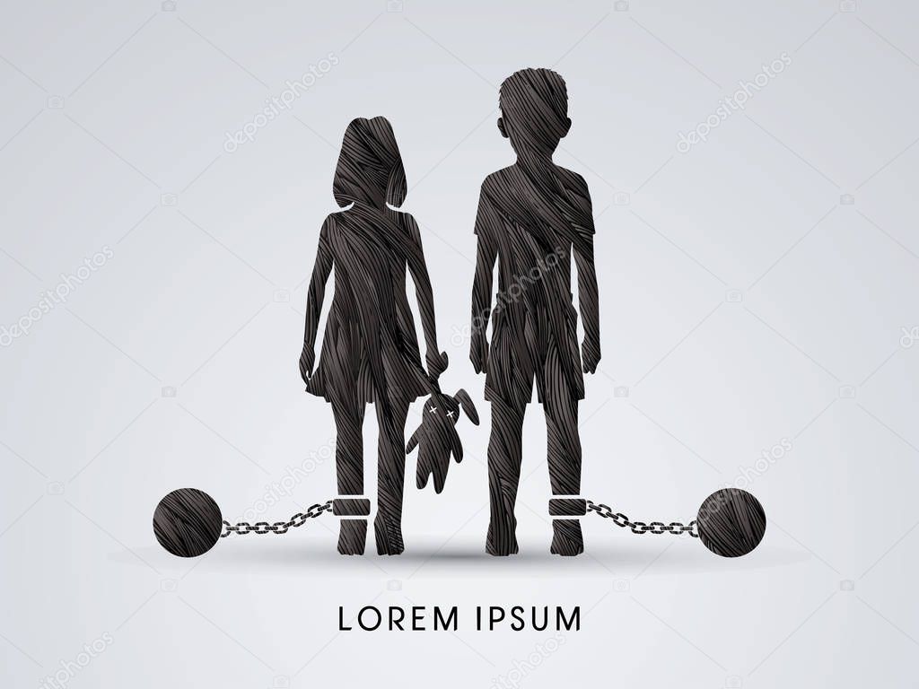 Stop Child abuse ,Children with chain and ball graphic vector.