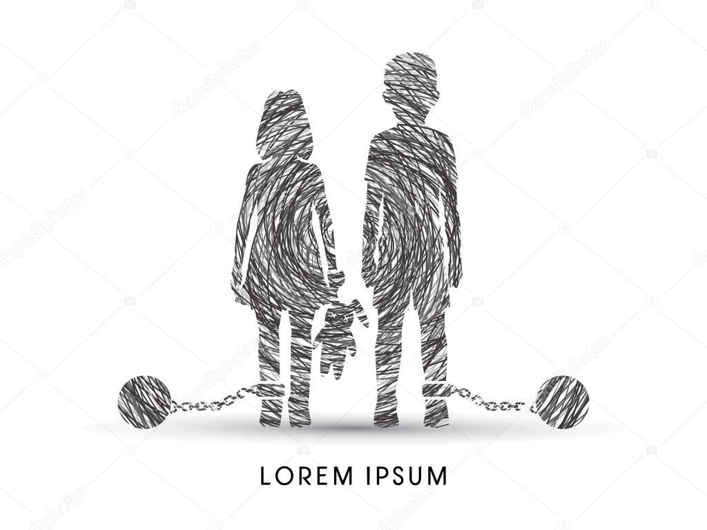 Stop Child abuse ,Children with chain and ball graphic vector.