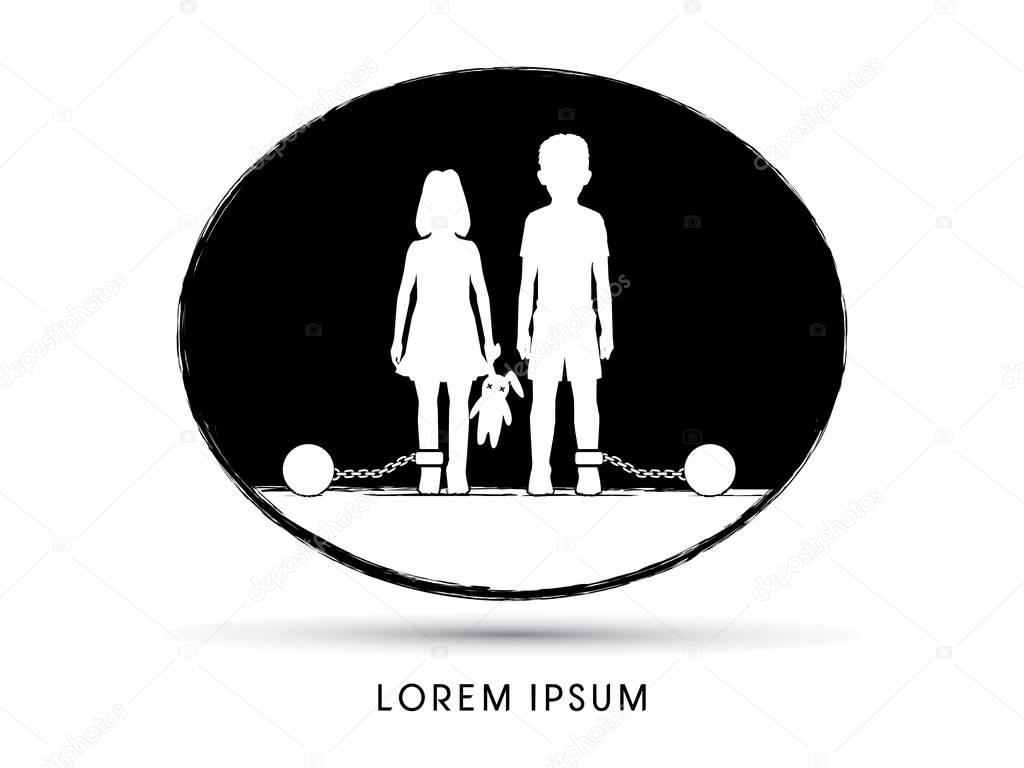 Stop Child abuse ,Children with chain and ball graphic vector.