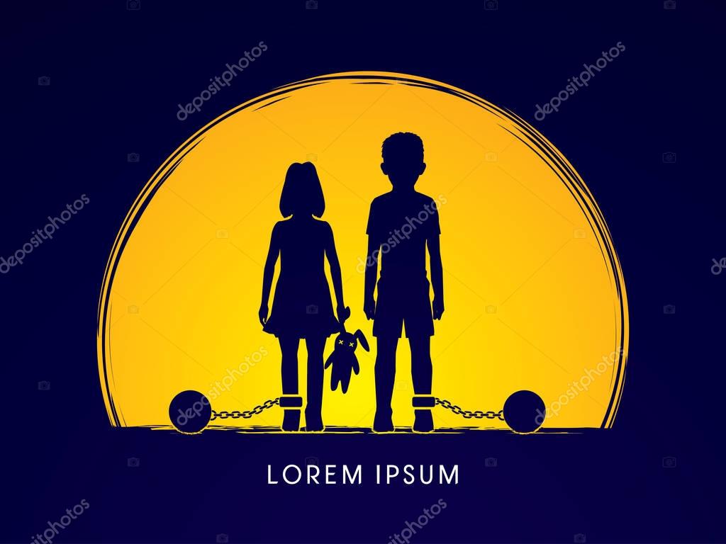 Stop Child abuse ,Children with chain and ball graphic vector.