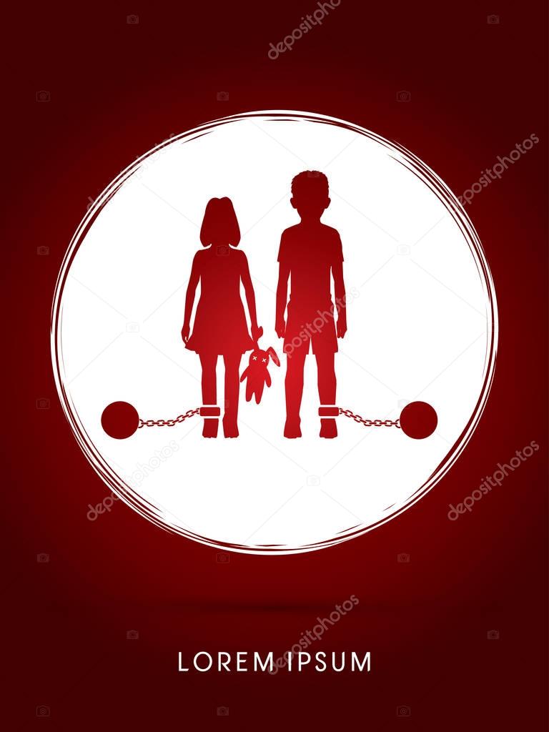 Stop Child abuse ,Children with chain and ball graphic vector.
