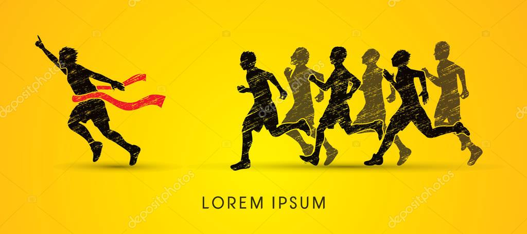 Group or runners, the winner graphic vector.
