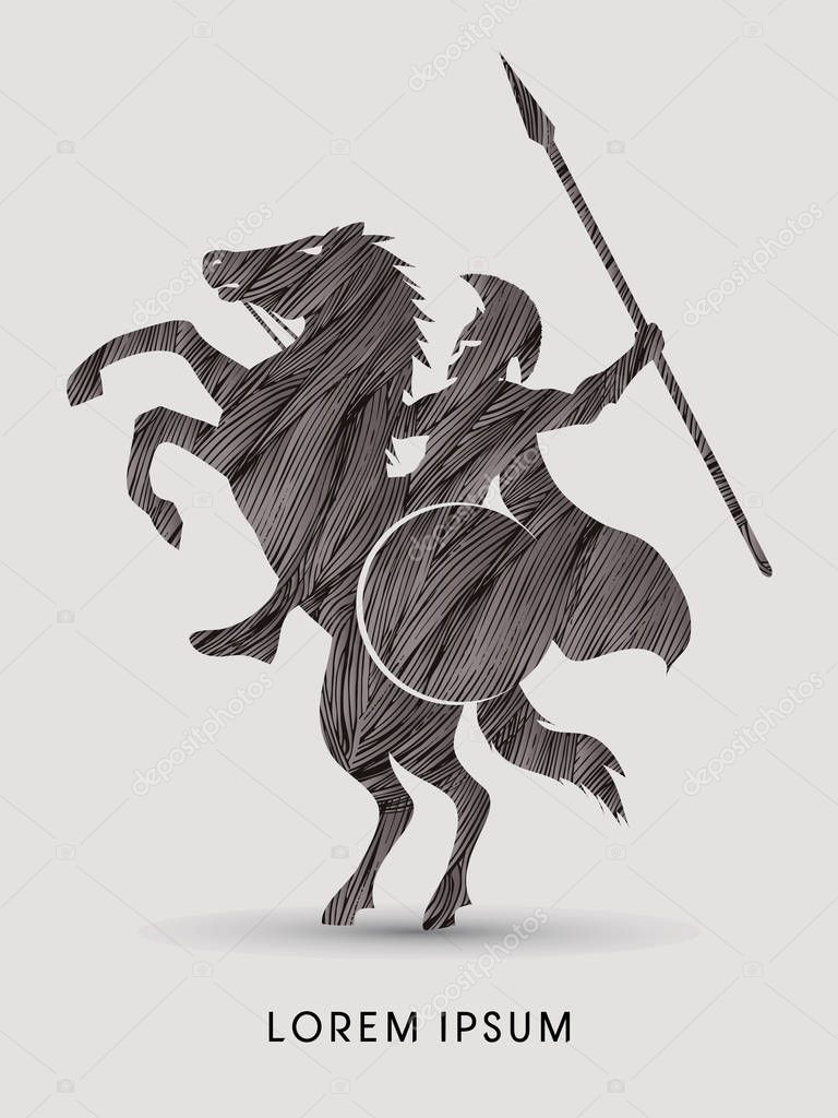Spartan warrior riders with a spear graphic vector