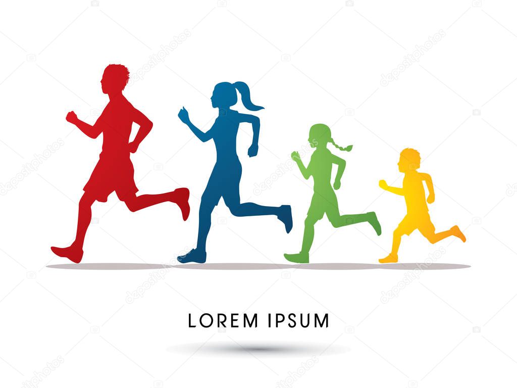 Family running silhouettes graphic vector