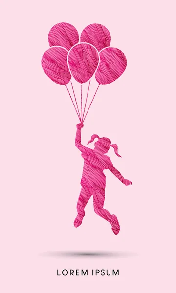 Μικρό κορίτσι άλματα με μπαλόνια — Διανυσματικό Αρχείο