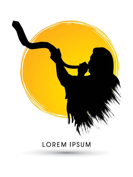 Adam üfleme shofar — Stok Vektör